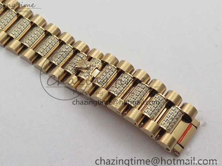 AAA Replica Watches on President A 2689 BP White ComfortFit Crystal Crystal Marker MOP RG Best Edition 128235 Dial Day-Date Bracelet RG 36mm 1218